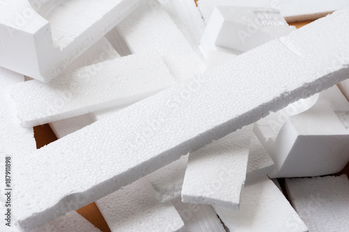 White polystyrene foam, material for packaging or craft applications photo
