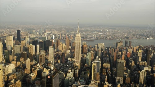 New York City,USA - November 2014: Aerial shot of midtown Manhattan from helicopter on a sunny day with Empire State in view