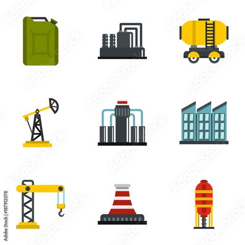 Oil and energy resources icons set, flat style