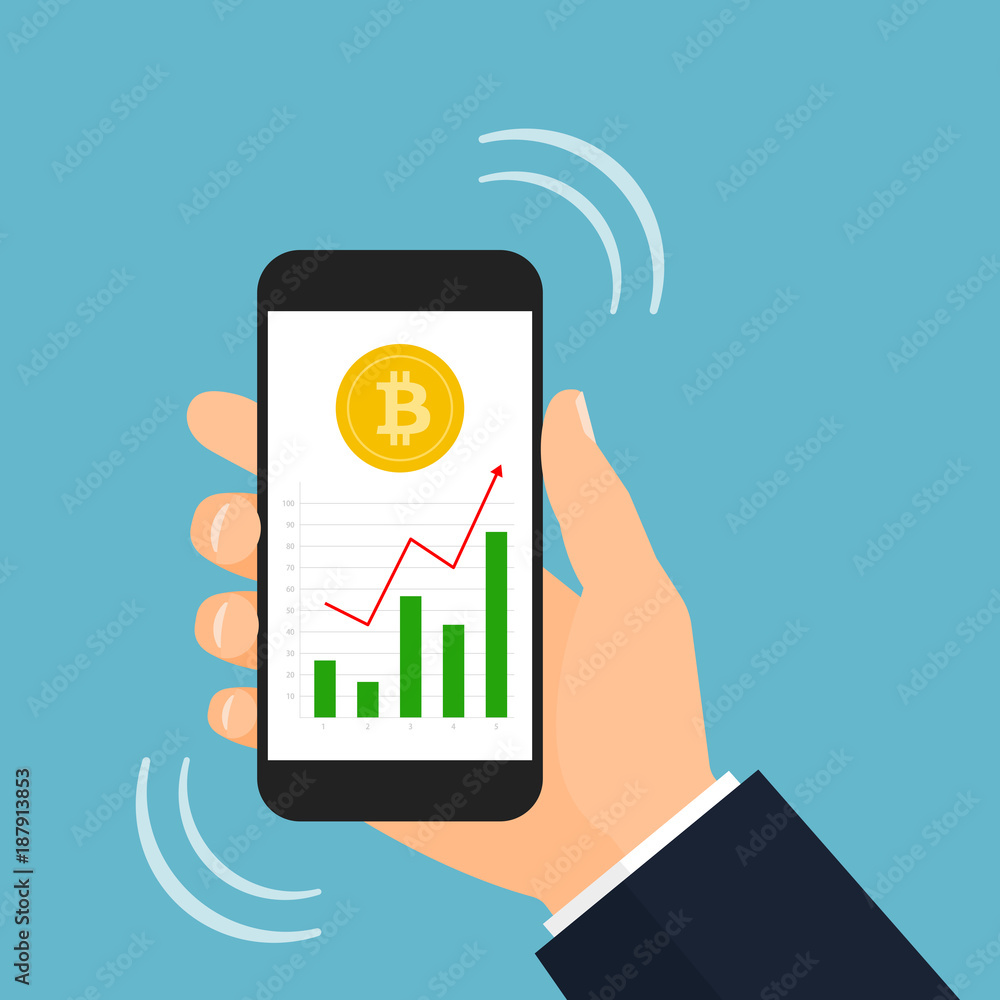 Bitcoin trading graphic on smartphone screen vector illustration Bitcoin trading graphic on smartphone screen vector illustration