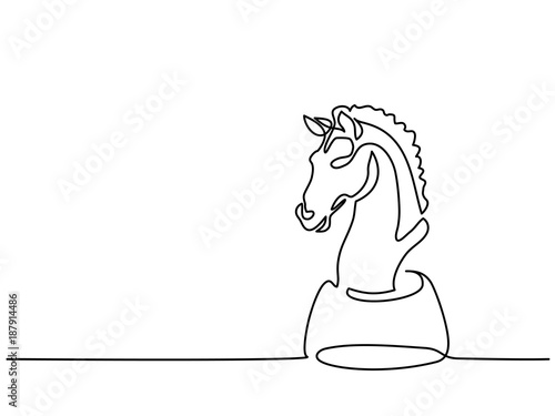 Continuous line drawing. Chess knight icon. Vector illustration