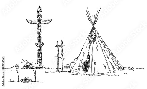 indian teepee and totem