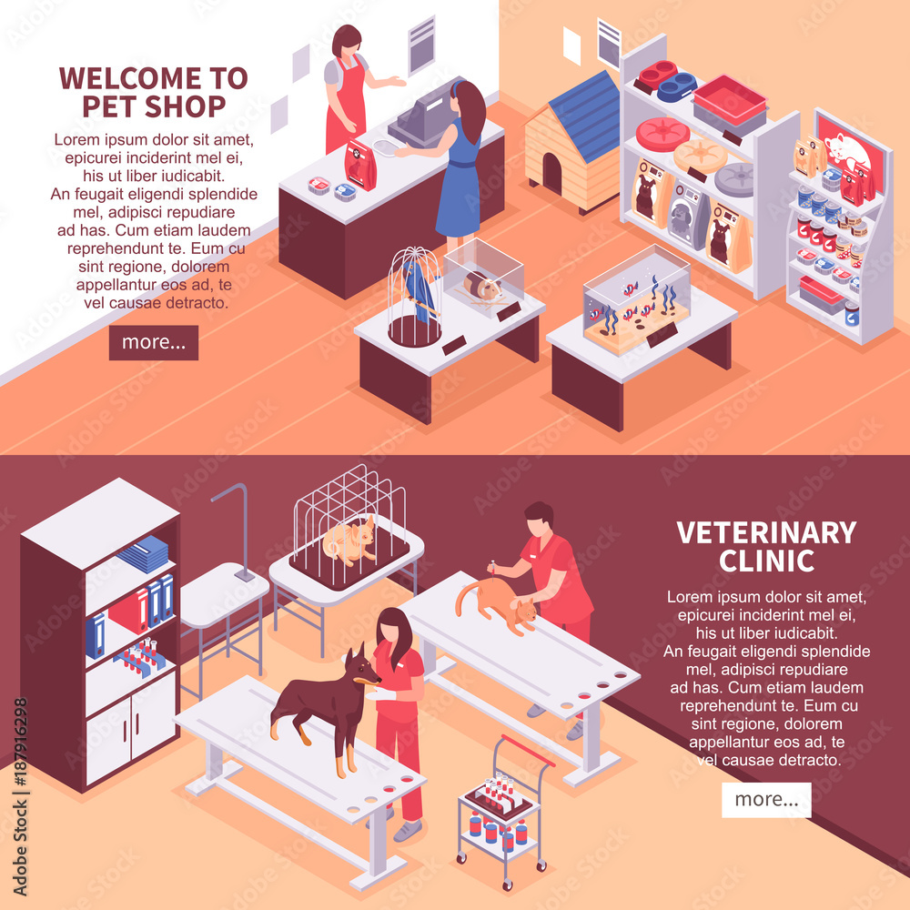Two Isometric Pet Shop Banner Set Two Isometric Pet Shop Banner Set