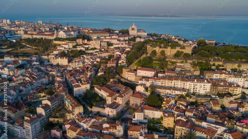 Lisbon Portugal aerial timelapse dronelapse city centre summer drone from above Lisbon Portugal aerial timelapse dronelapse city centre summer drone from above