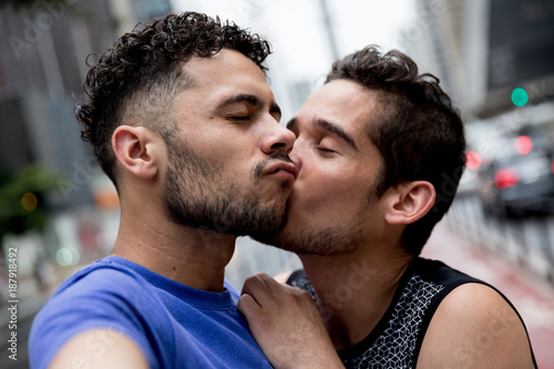 Photography Gay Couple taking a selfie in Paulista Avenue, Sao Paulo, Brazil