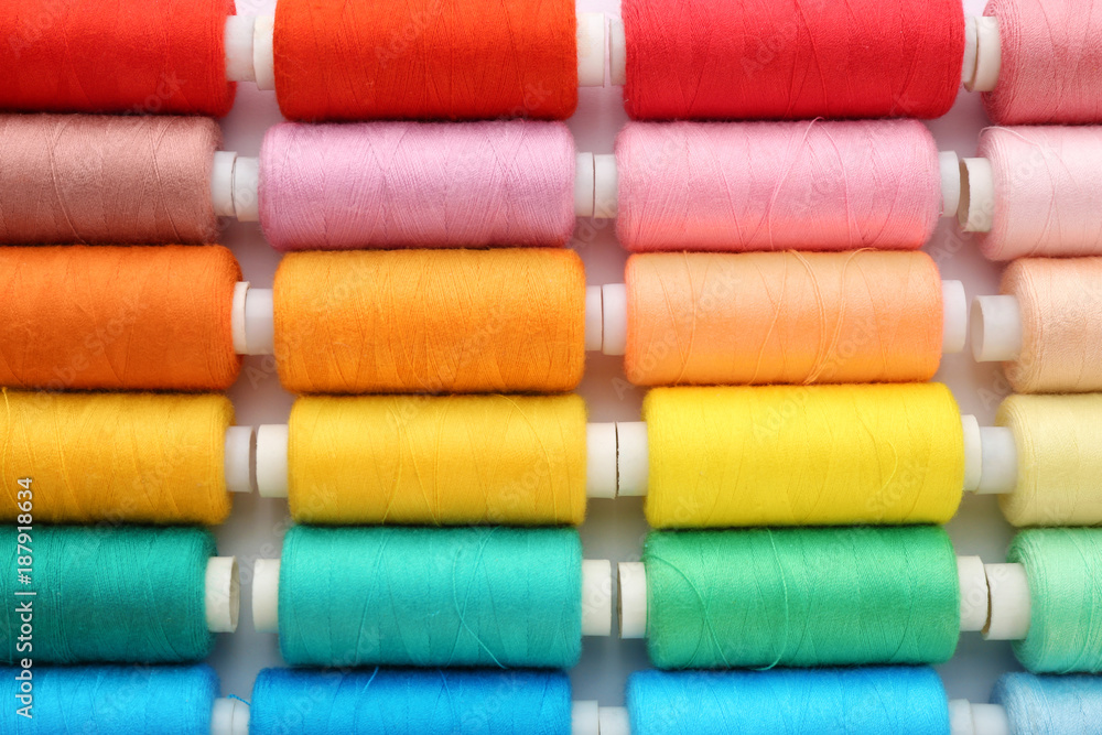 Many colorful threads, top view Many colorful threads, top view