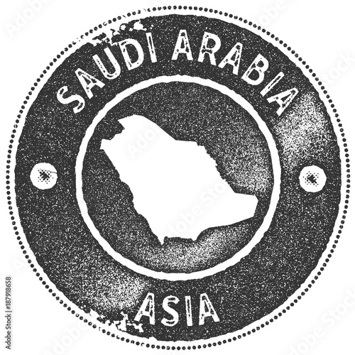 Saudi Arabia map vintage stamp. Retro style handmade label, badge or element for travel souvenirs. Dark grey rubber stamp with country map silhouette. Vector illustration.
