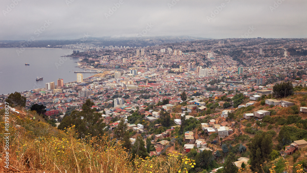 Panoramic view of Valparaiso, Chile, overlooking the port