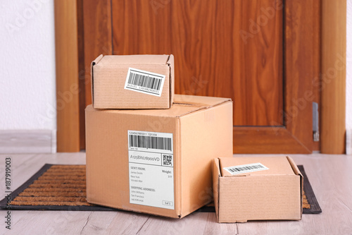 Parcel boxes on floor near ...