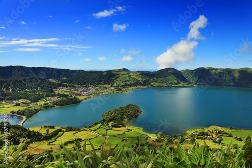 Lanscape from the volcanic crater lake of Sete Citades in Sao Miguel Island of Azores Portugal © Rechitan Sorin