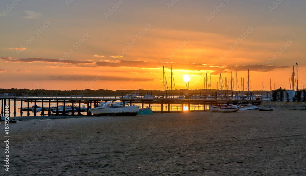 Obraz premium Panoramic beach sunset in El Rompido, Huelva, Spain