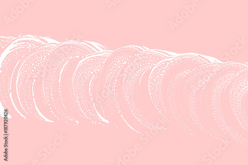 Natural soap texture. Admirable millenial pink foam trace background. Artistic precious soap suds. Cleanliness, cleanness, purity concept. Vector illustration.