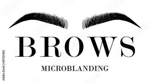 Beautiful hand drawing eyebrows for the logo of the master on the eyebrows and microblading master. Business card template.
