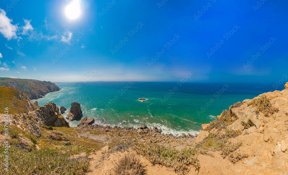 Portugese cliffs, Cabo da roca near Lisbon, view to the ocean