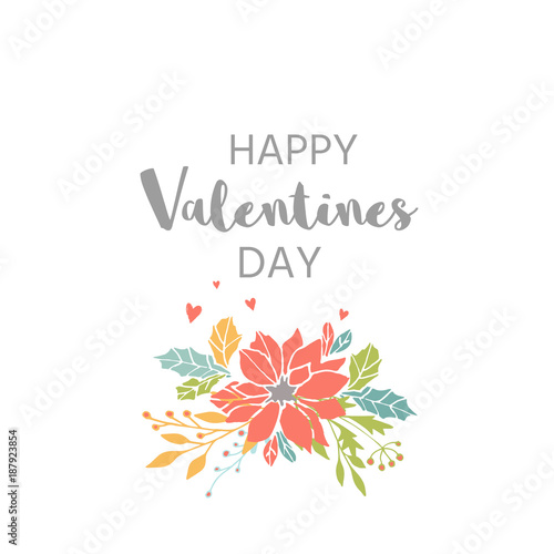 Lovely Valentines day gift card with flower, heart and lettering.