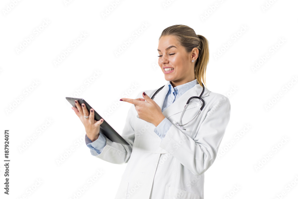 Pretty young female doctor with digital tablet Pretty young female doctor with digital tablet