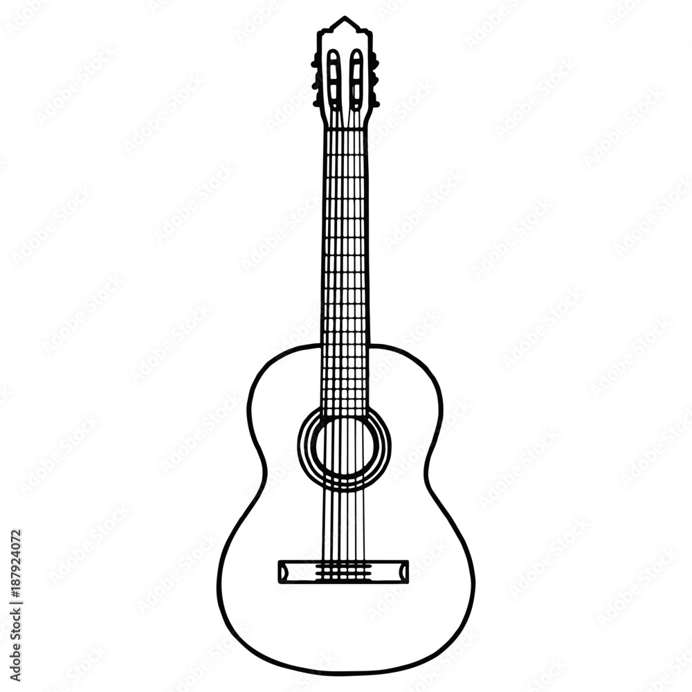 Obraz premium Hand drawn classical guitar isolated on white
