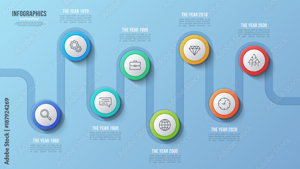 Vector 8 steps timeline chart, infographic design, presentation template. Vector 8 steps timeline chart, infographic design, presentation template.