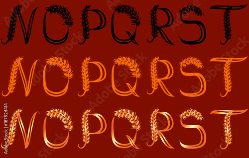Wheat Letters (N, O, P, Q, R, S, T) in three versions