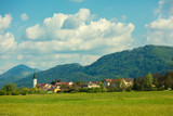 Mountain landscape. Village near the mount.