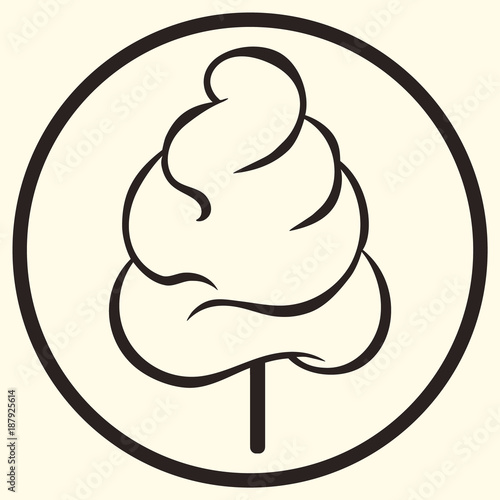 Sign of cotton candy vector image isolated. Candyfloss logo template, symbol, emblem for print. Outline stamp. Candyfloss on stick icon in minimal line style emblem for carnival, children's holiday.