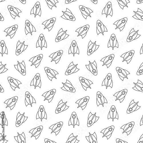 Cartoon rockets on white background. Linear coloring book.