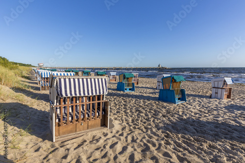beach with beach chairs in a row in Zinnowitz, Usedom