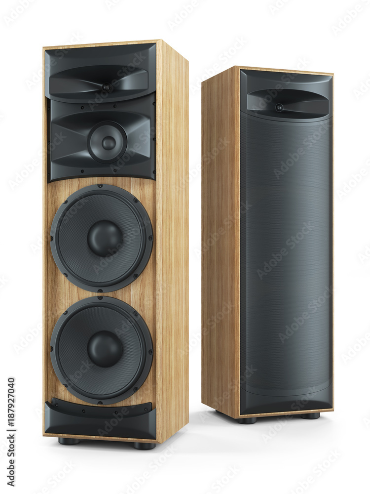 Two big tower sound speakers Hi-Fi stereo system. 3D Stock Illustration |  Adobe Stock