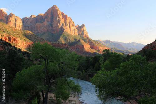Watchman sunset from the bridge at Zion National Park