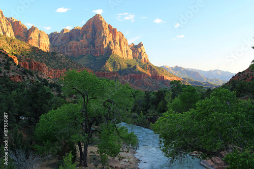 Watchman sunset from the bridge at Zion National Park © ronm