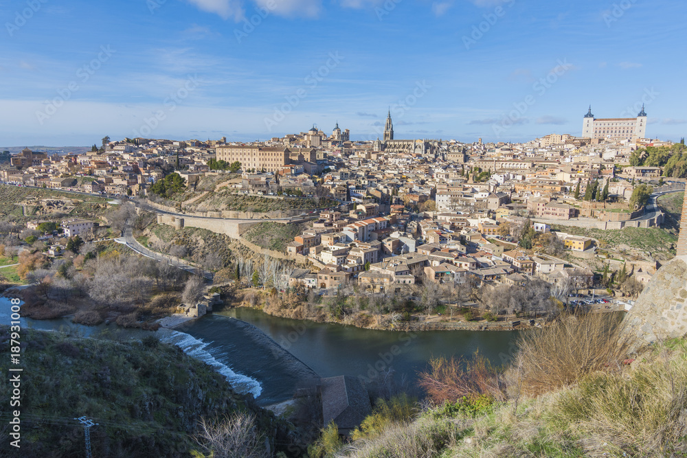 Panoramic view of the city of Toledo in which the cathedral and the alcazar stand out. Spain