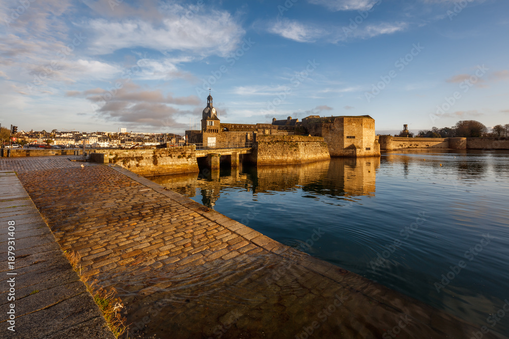 The closed city of Concarneau on a sunny winter morning, Brittany France 