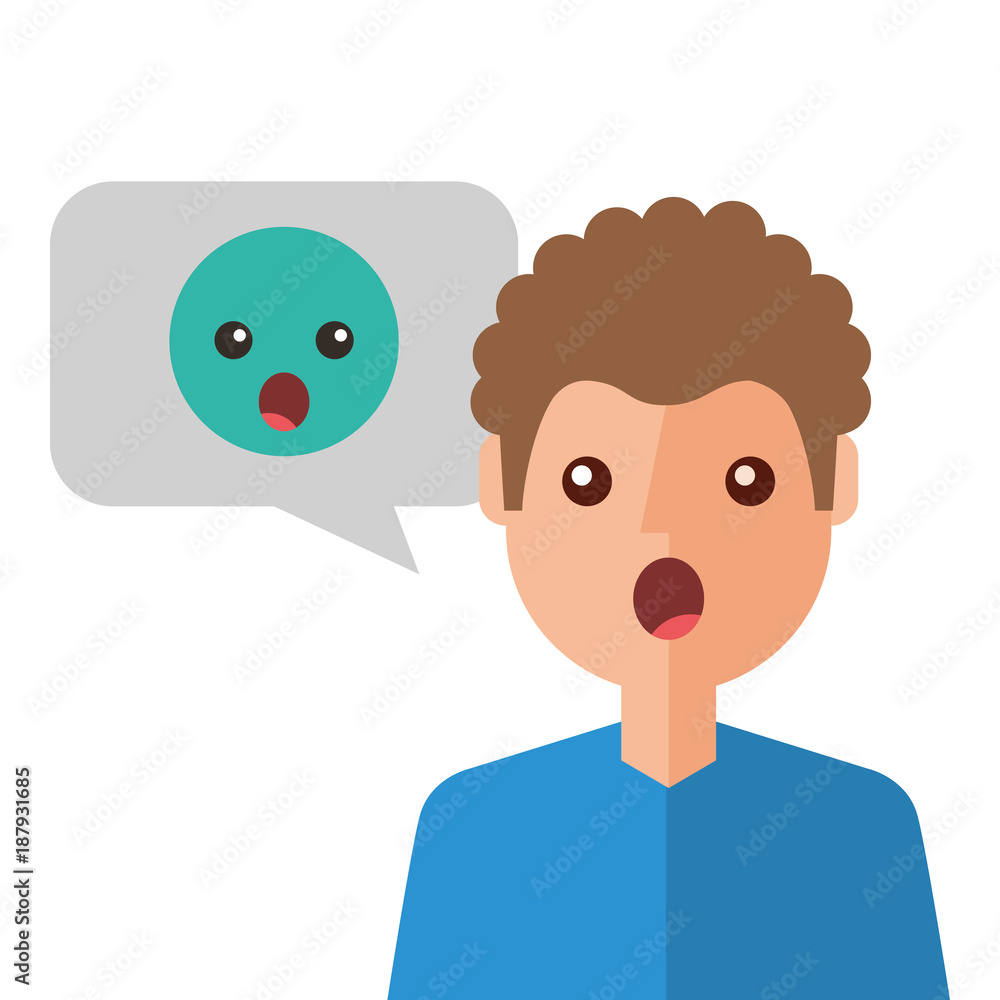 surprised young man with emoticon avatar character vector illustration design