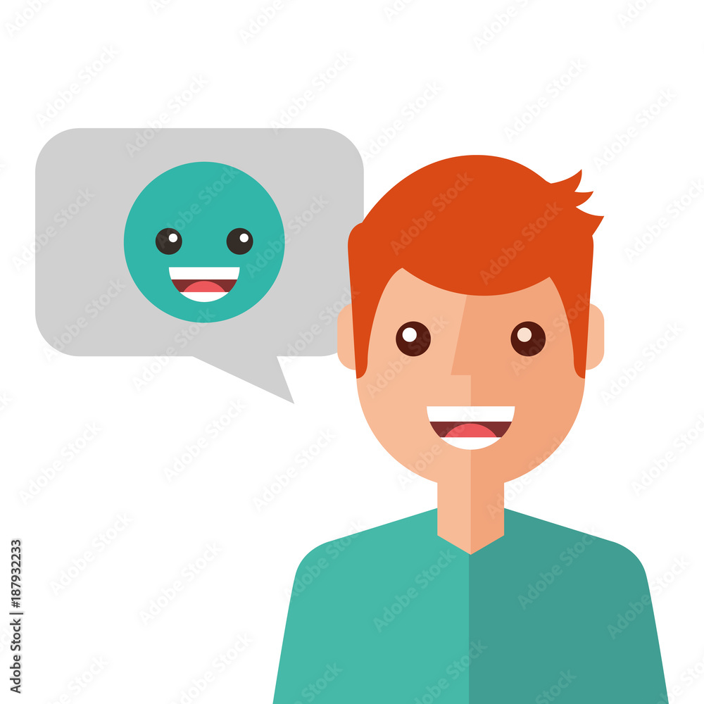 Fototapeta premium young man happy with emoticon message avatar character vector illustration
