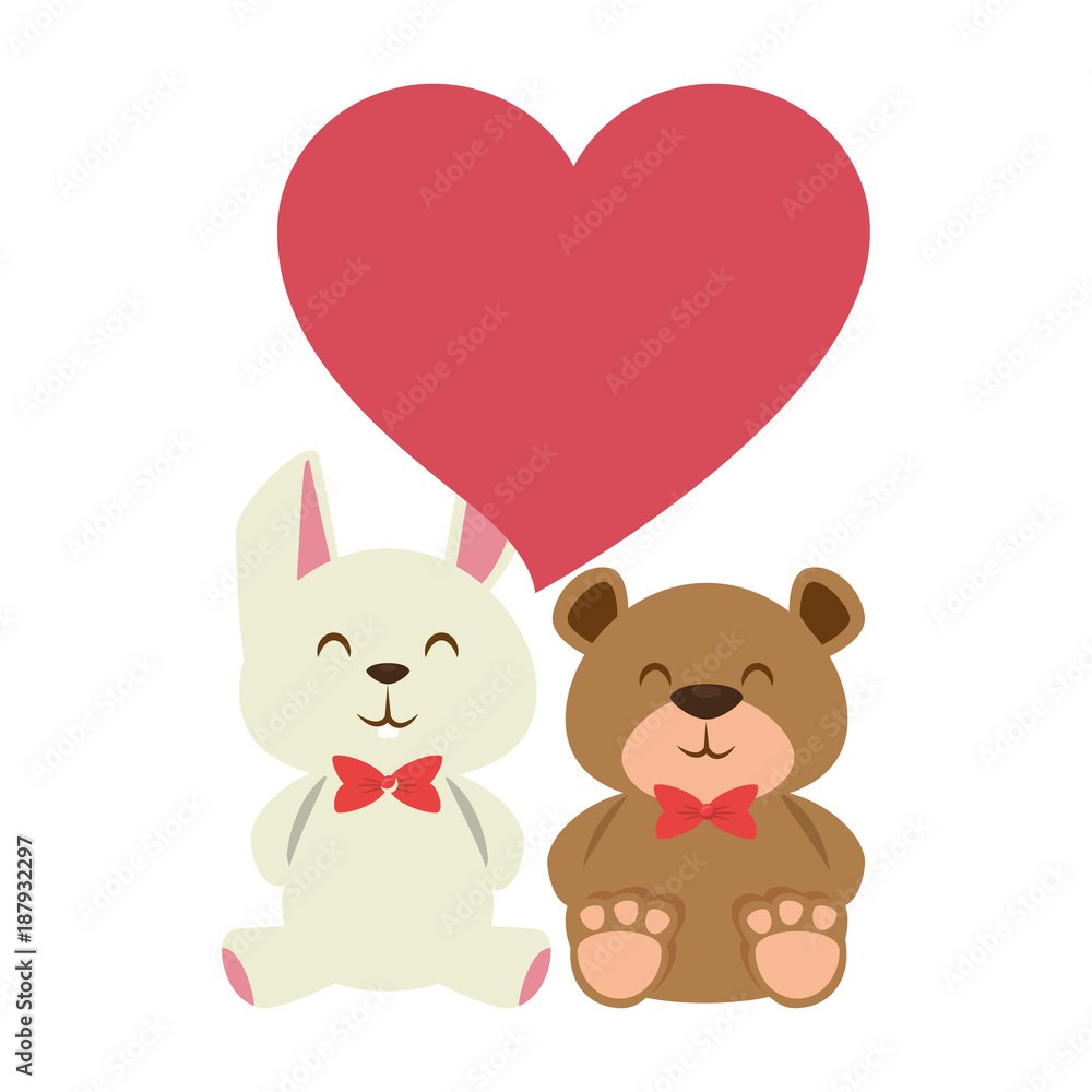 cute bear teddy and rabbit with heart cute bear teddy and rabbit with heart