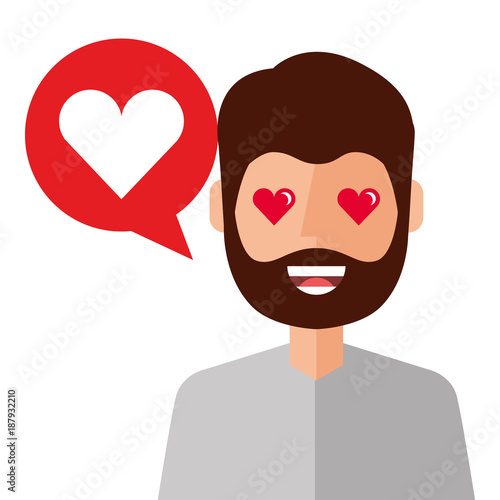 lovely young man with heart avatar character vector illustration design