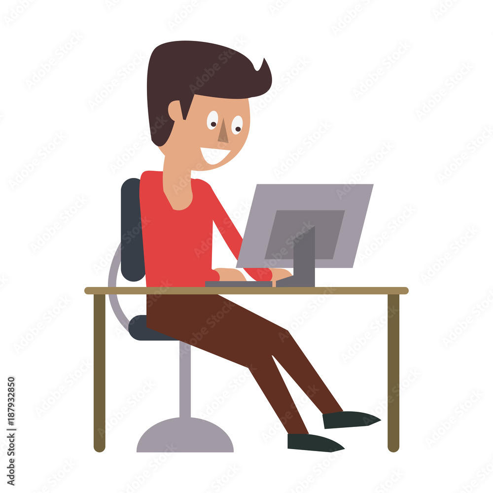 Guy on desk with laptop icon vector illustration graphic design Guy on desk with laptop icon vector illustration graphic design