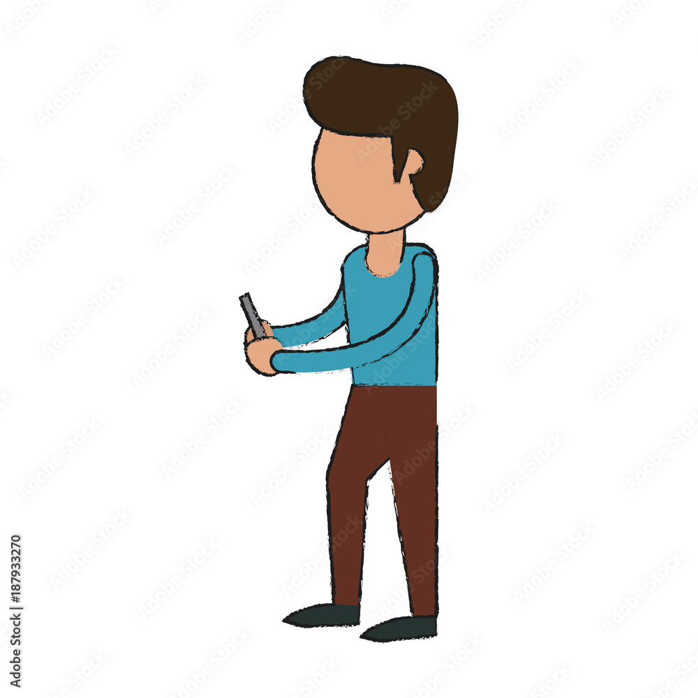 Man with smartphone cartoon icon vector illustration graphic design Man with smartphone cartoon icon vector illustration graphic design