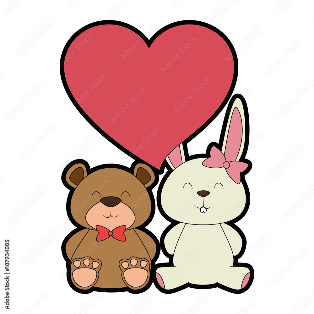 cute bear teddy and rabbit with heart cute bear teddy and rabbit with heart