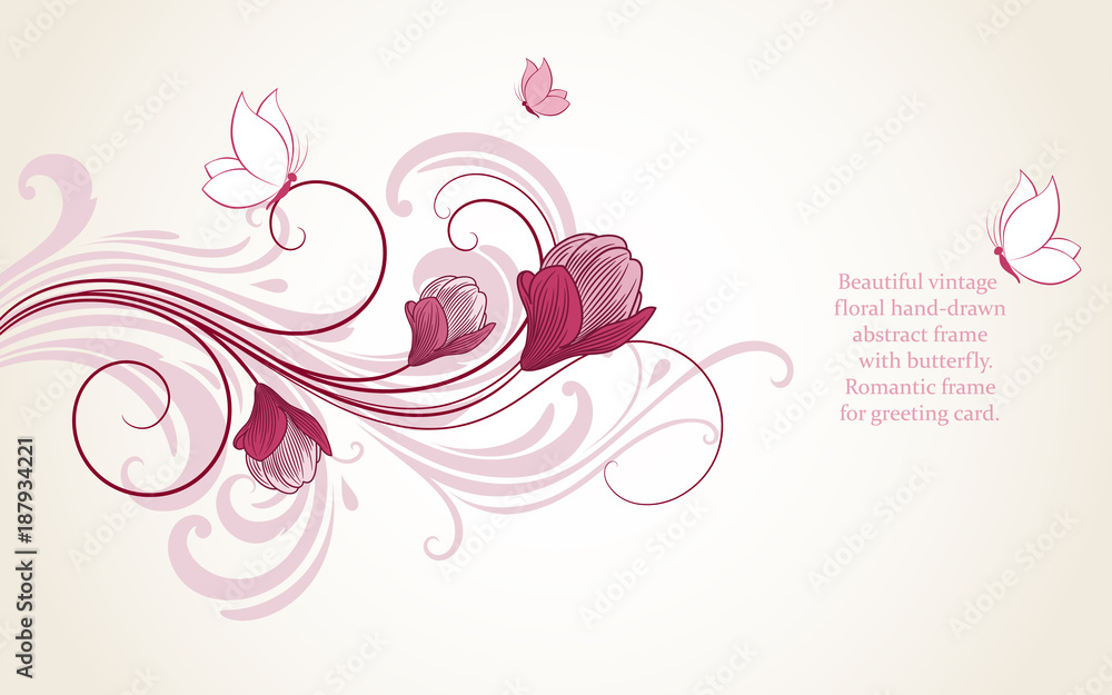 Abstract floral background with flower buds and a butterfly. Abstract floral background with flower buds and a butterfly.