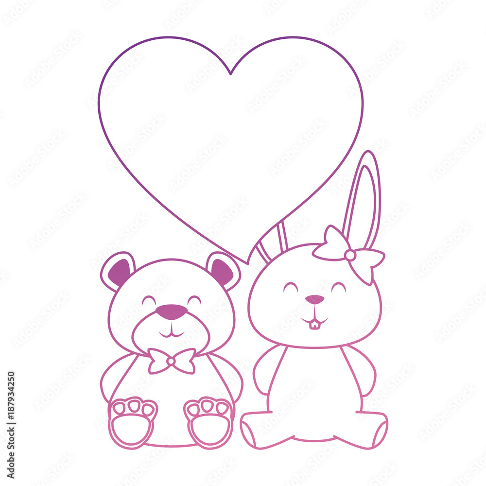 cute bear teddy and rabbit with heart cute bear teddy and rabbit with heart