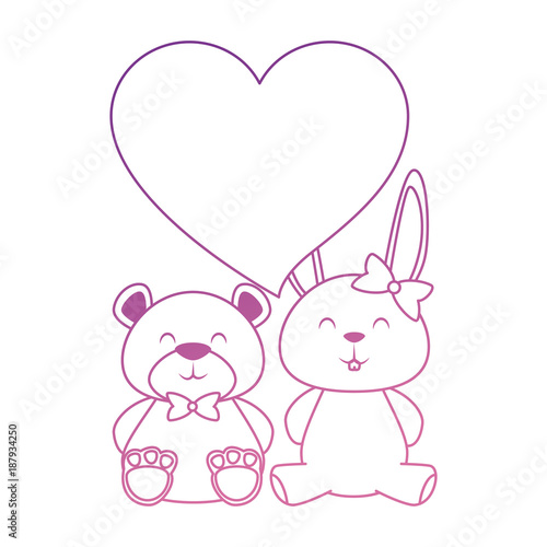 cute bear teddy and rabbit with heart
