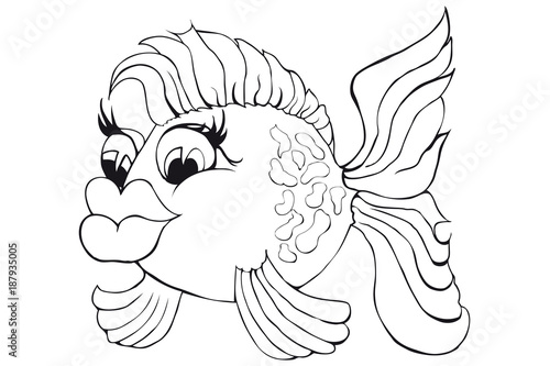 Coloring beautiful fish. Isolated image on white background. Cartoon style.