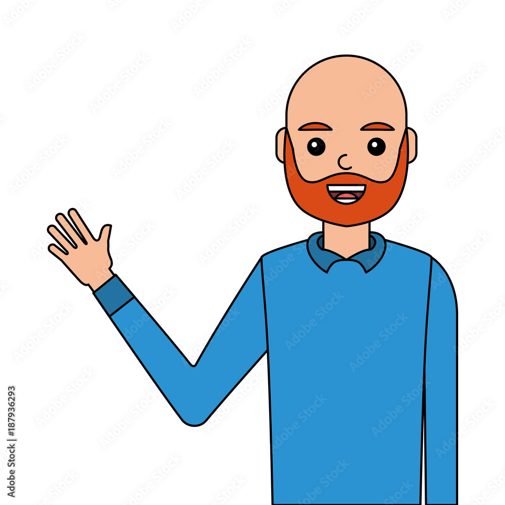 young man waving happy avatar character vector illustration design