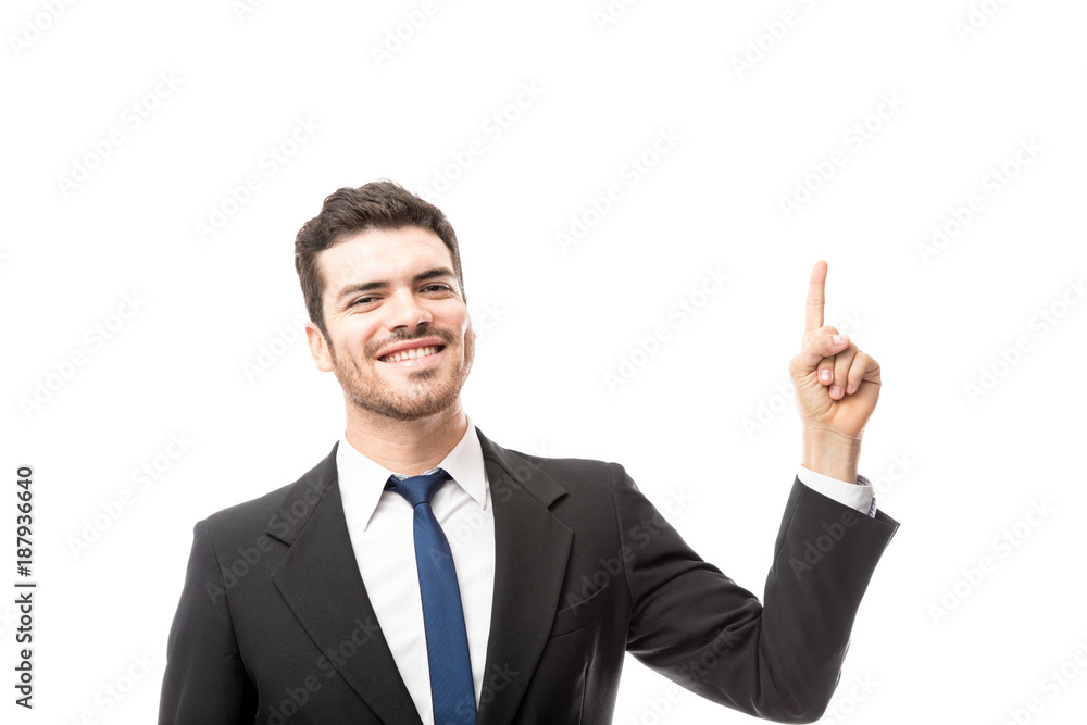 Businessman pointing up Businessman pointing up