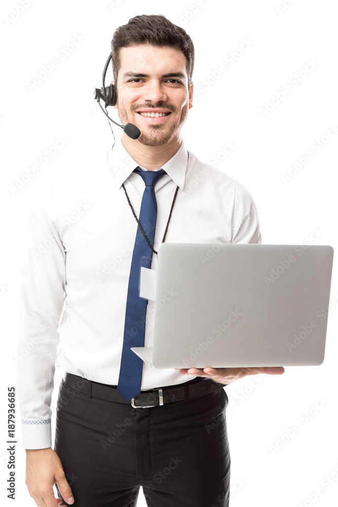 Geek man working in a call center Geek man working in a call center