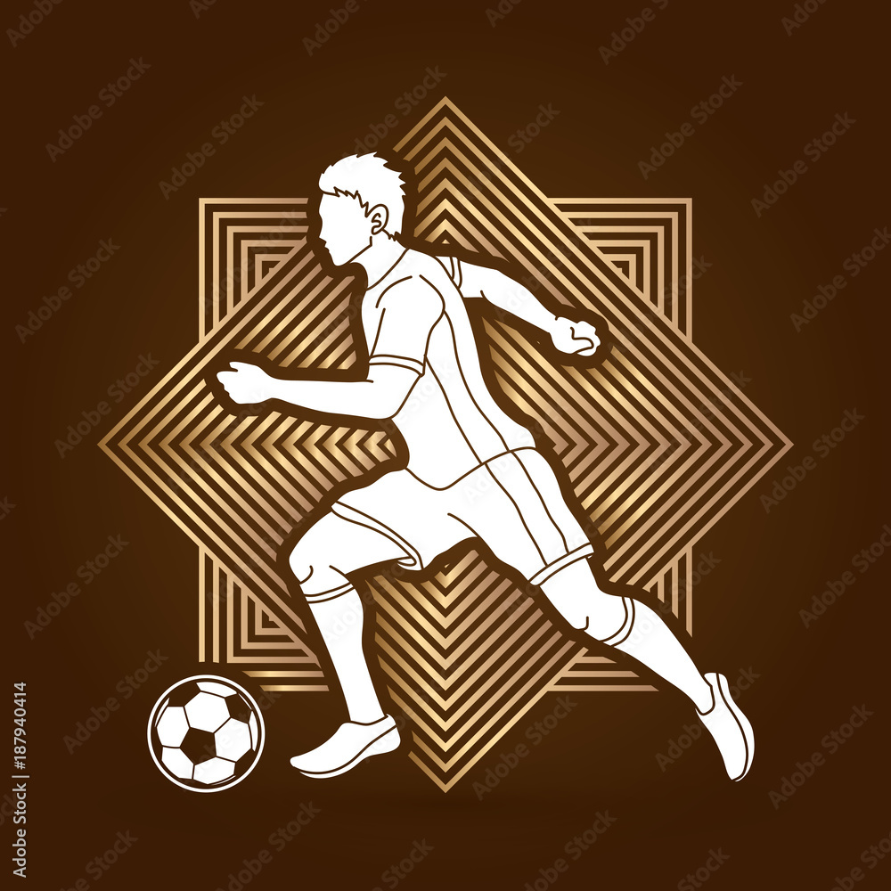 Fototapeta premium Soccer player running with soccer ball action designed on line square background graphic vector