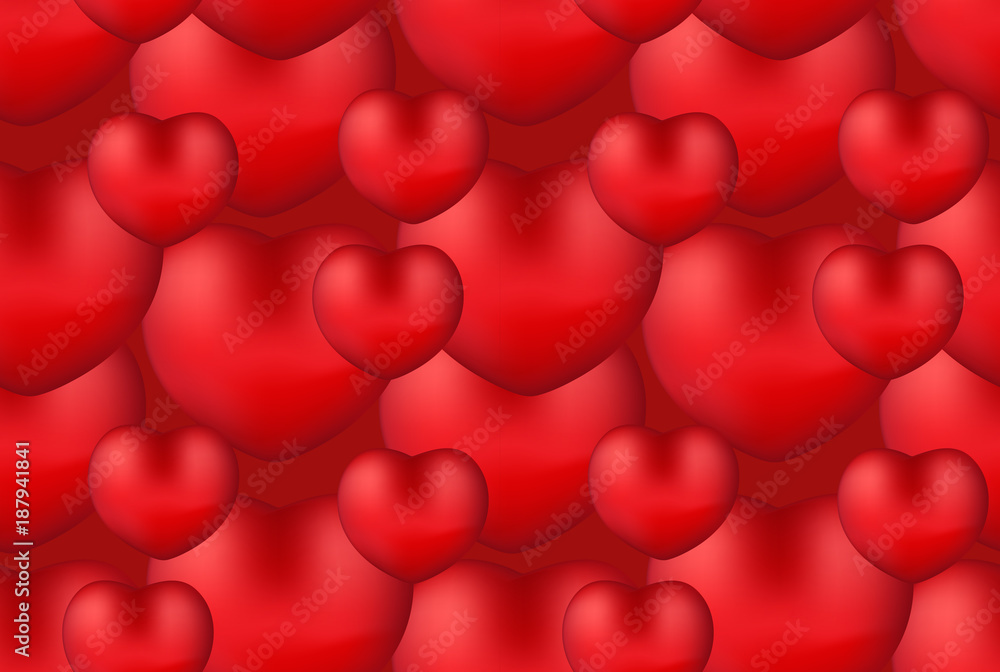 Happy Valentine's Day realistic 3d heart seamless pattern. Red love  background, romance repeating texture. Wallpaper, backdrop. Vector  illustration Stock Vector | Adobe Stock