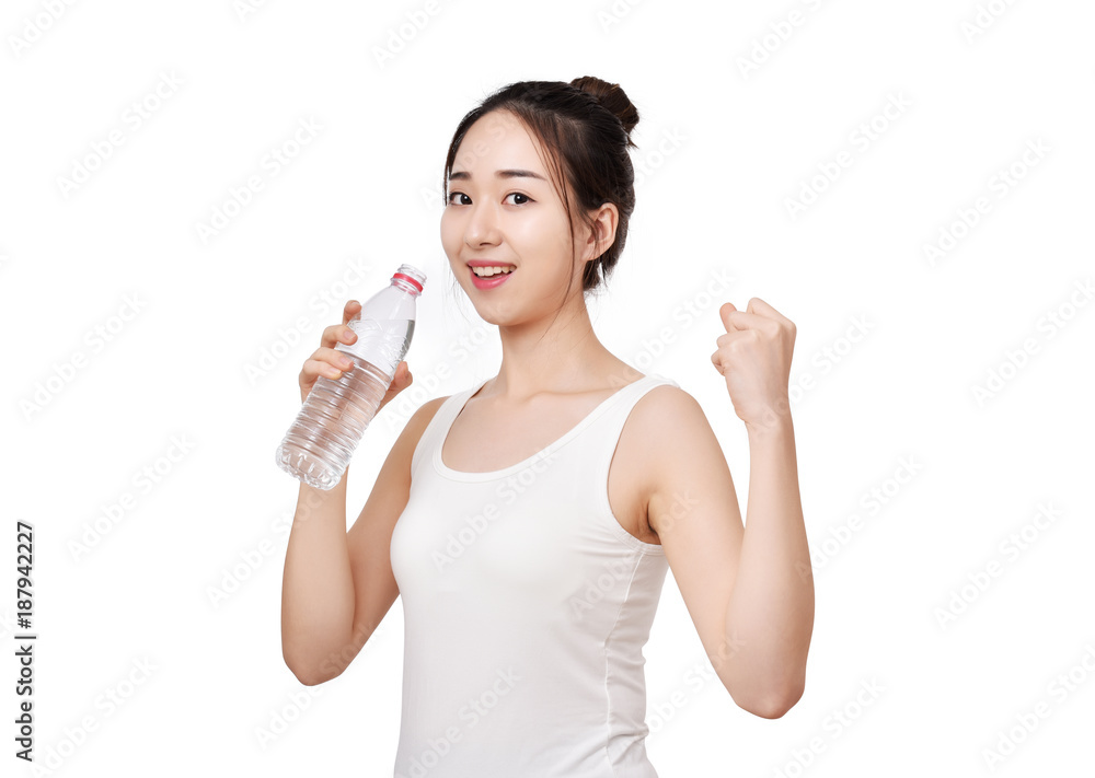 Beautiful Asian young woman drinking water bottle Beautiful Asian young woman drinking water bottle
