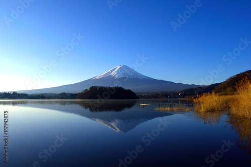  01/13/2018Mount Fuji in the early morning on a blue sky from Lake"Kawaguchiko"Japan